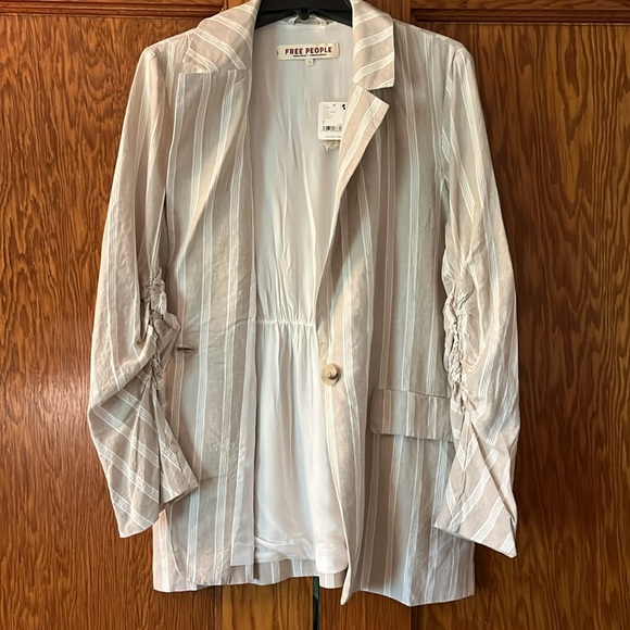 Free People Fern Stripe Oversize Linen Blend Blazer Size S NWT - Picture 10 of 14